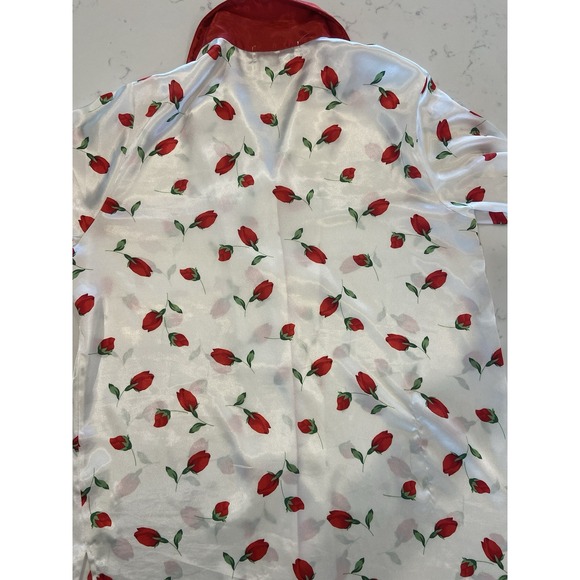 Miss Elaine Intimates Satin Pajamas‎ Set Red Rose Buds Print Women's Size Small - Picture 6 of 9